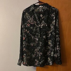 Maurices Black and White Notched Collar Blouse